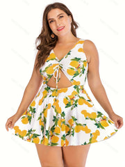  Lemon Print Cut Out Tankini Set
