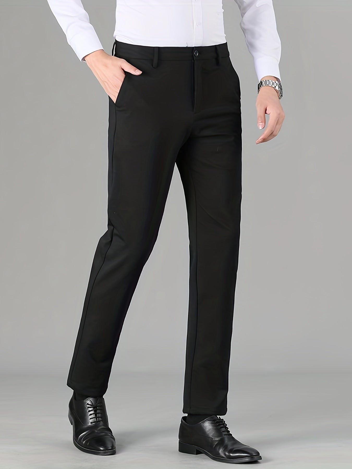Men's Formal Solid Stretch Dress Pants for Fall Winter Business