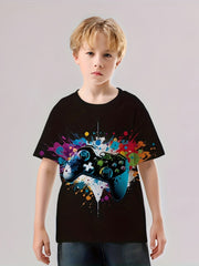 Game Console Pattern T Shirt for Kids Street Style Short Sleeve Top