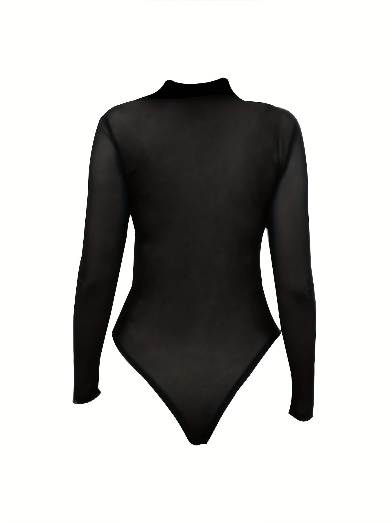 Sexy Sheer Beaded Slim Bodysuit Long Sleeve Mock Neck