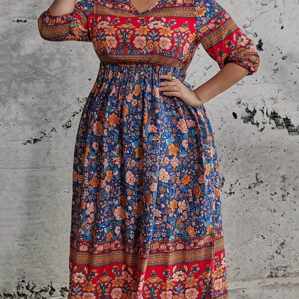  Ethnic Style Floral Print Maxi Dress