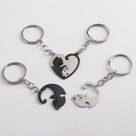 Cat Matching Keychain For Couples Friends Heart Keychains For Women Men