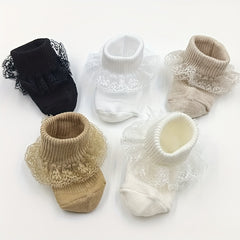 3 Pairs Baby Toddler Lace Ruffled Socks For Autumn Winter