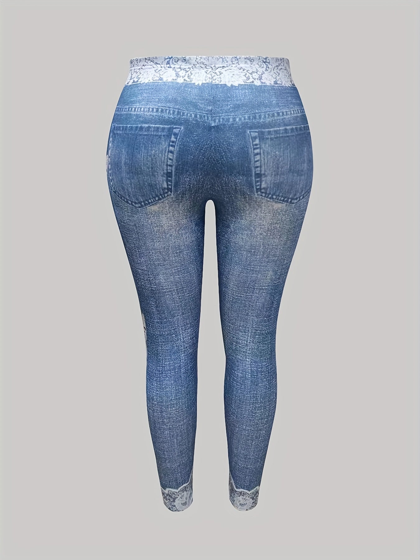 Denim Print Skinny Leggings Casual Every Stretchy Leggings Women's Clothing