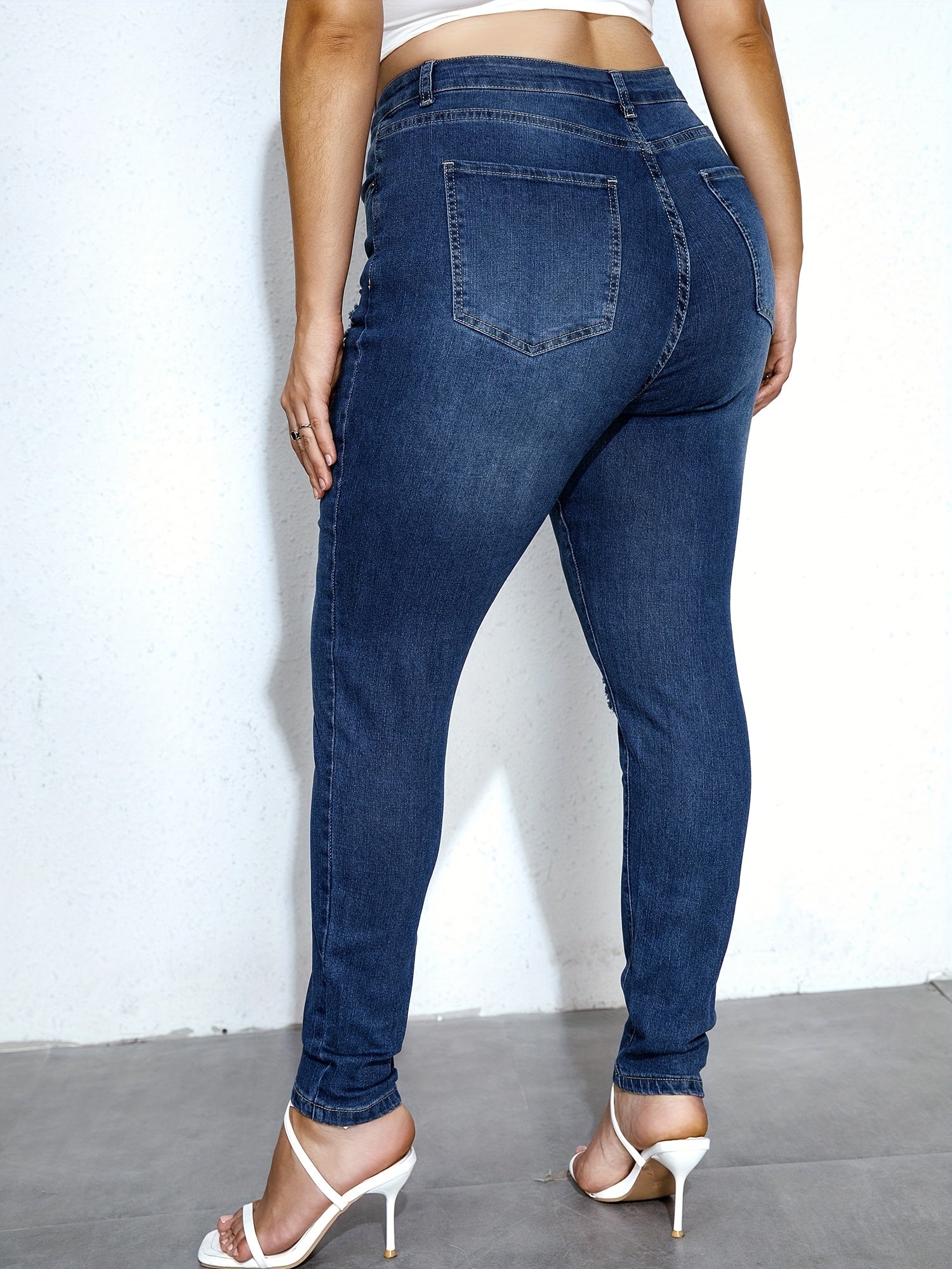 Ripped High Stretch Button Up Skinny Denim Pants