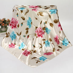 Women's Thin Large Square Silk Scarf Neck Head Wrap Print Hair Sleeping Shawl