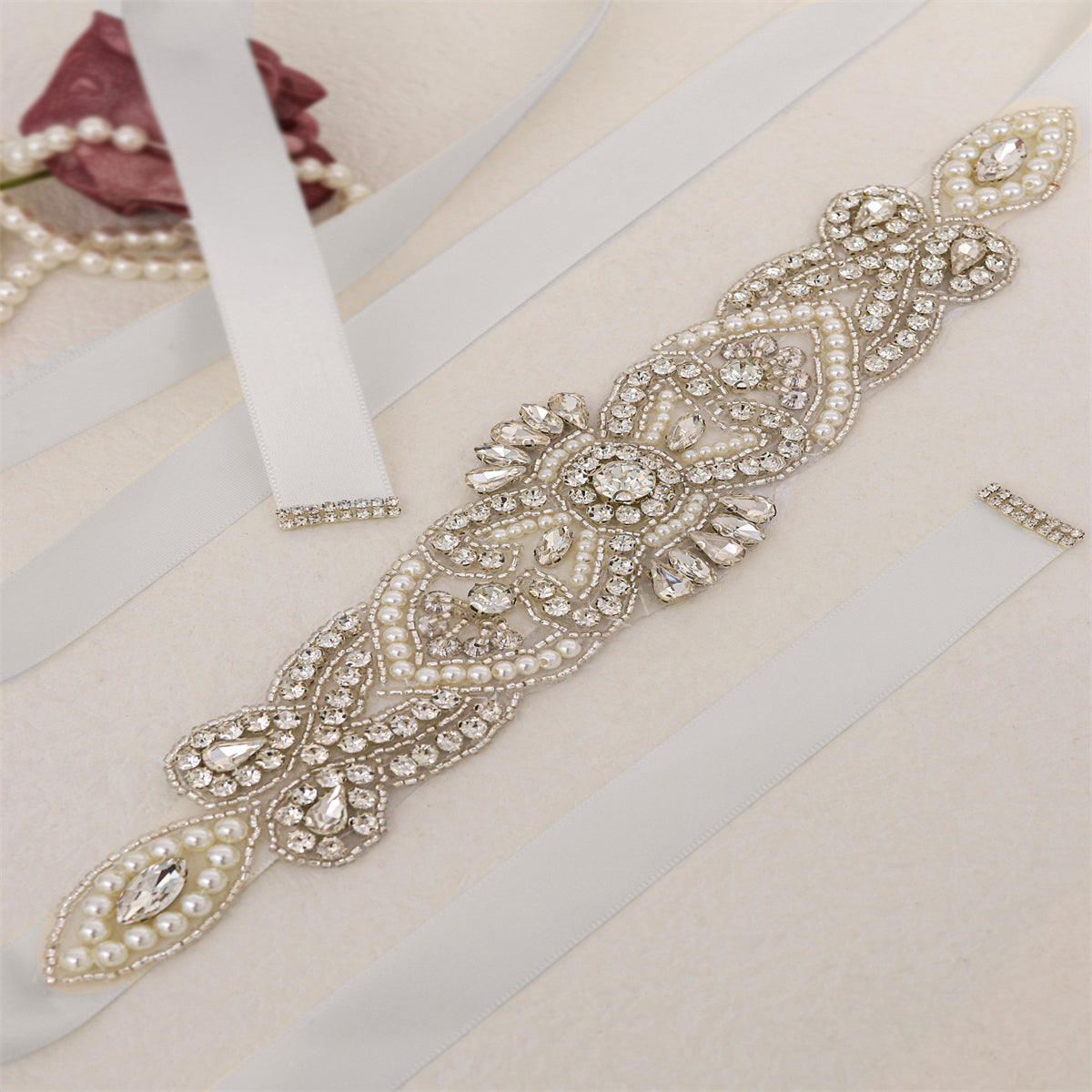 Rhinestone Bridal Belt Wedding Dress Waist Chain Sash Faux Pearl Belt