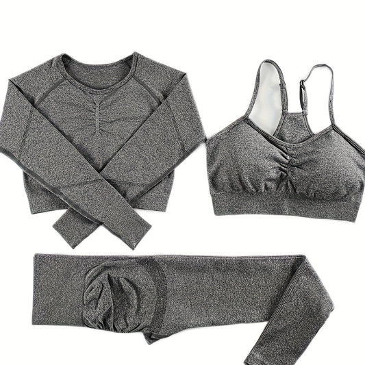 Seamless Yoga Suit Long Sleeves High Waist Slim Fit Set Women's Activewear