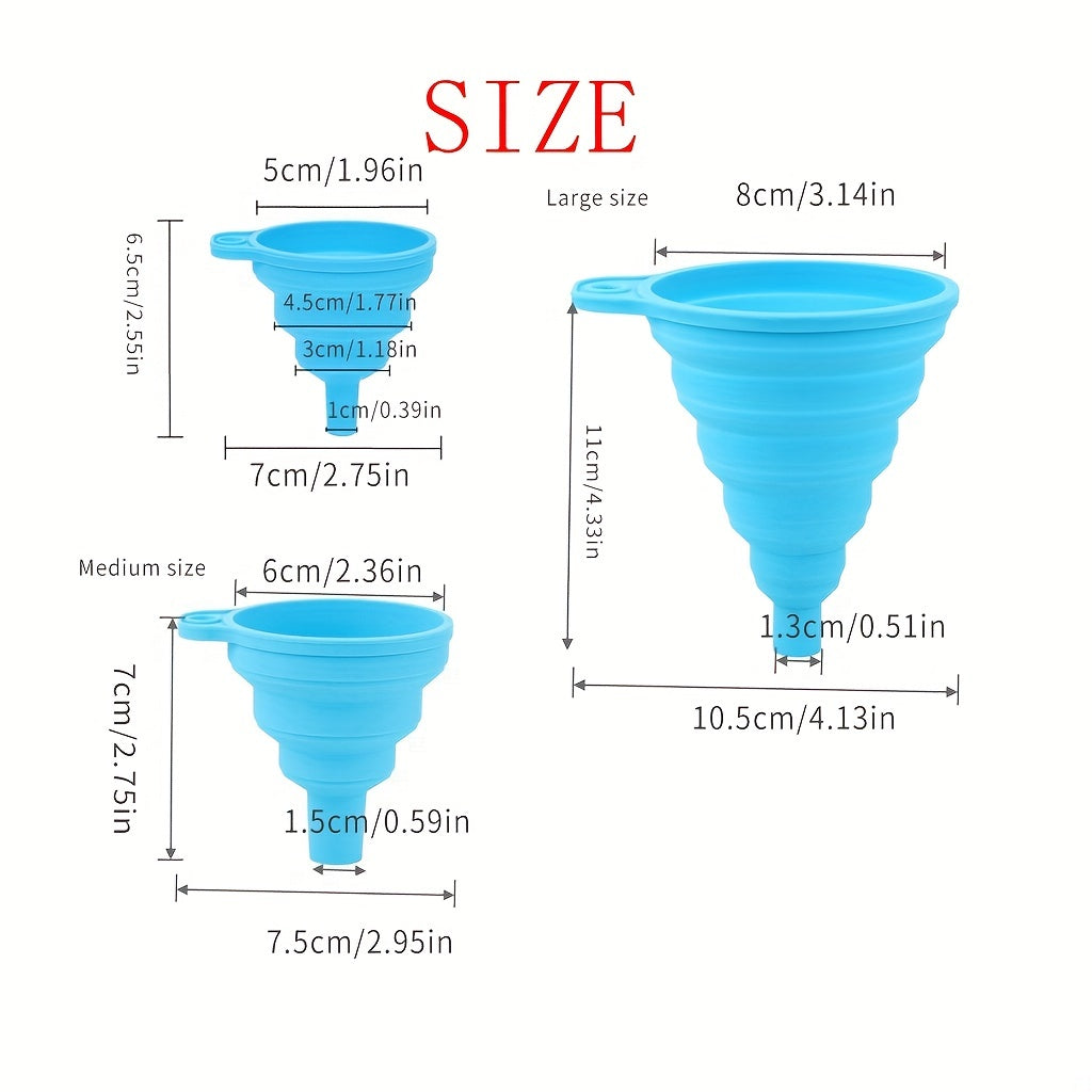 3pcs Portable Silicone Funnel Collapsible for Kitchen and Wine