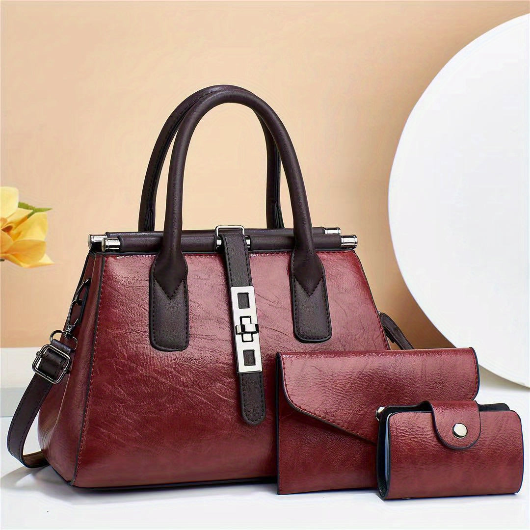 3pcs Womens Handbag Collection Top Handle Satchel Tote & Crossbody Bag