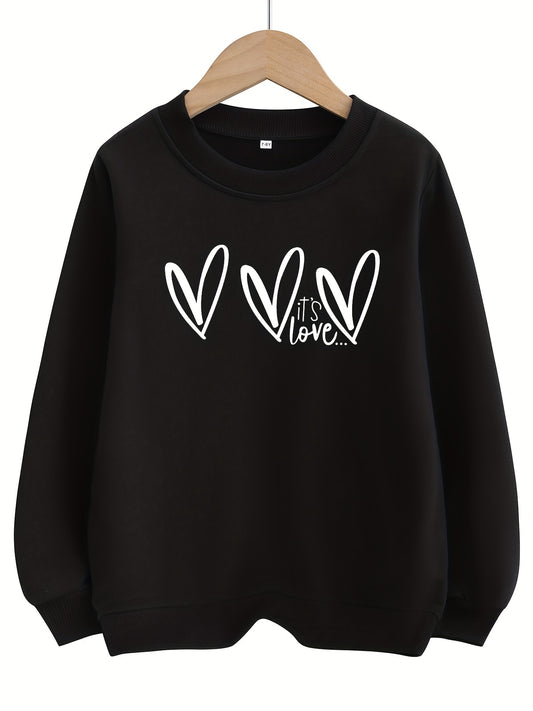 Girls Love Hearts Graphic Crew Neck Sweatshirt Top