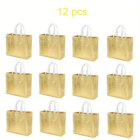 12pcs Golden Reusable Grocery Bags Shopping Tote Bag With Handle