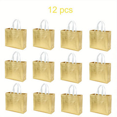 12pcs Golden Reusable Grocery Bags Shopping Tote Bag With Handle