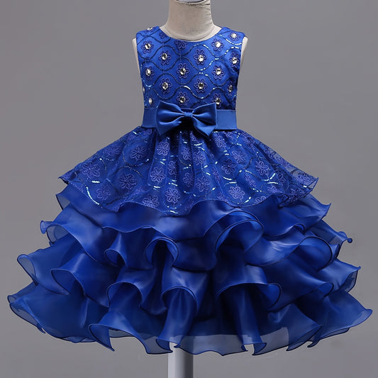 Girls Floral Embroidery Bowknot Sleeveless Princess Dress