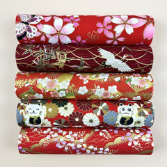 5pcs Red Cotton Fabric Quilting Home Textile Hot Stamped DIY