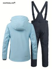 2Pcs Women's Ski Set Hooded Jacket & Suspender Trouser