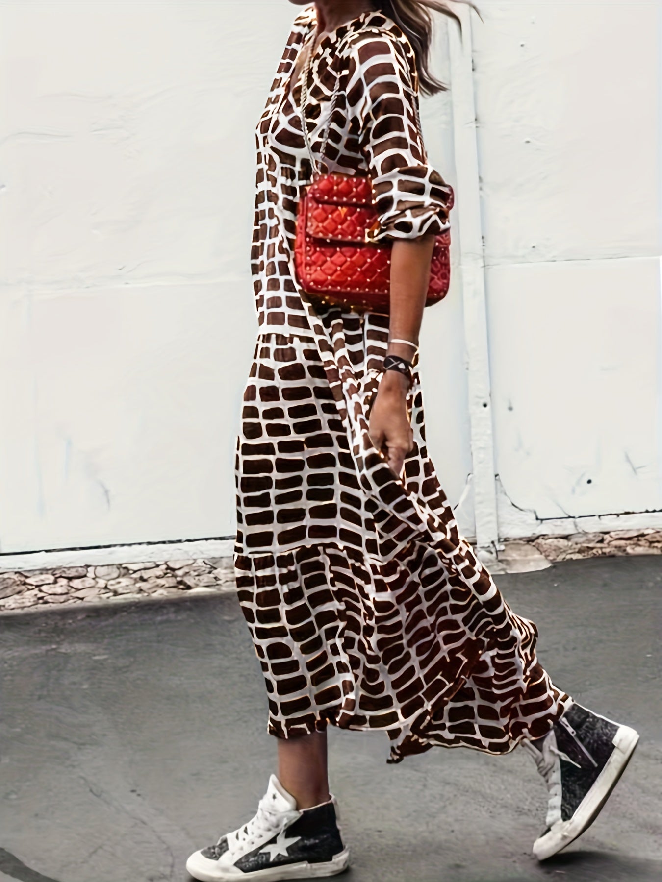  Colorblock Geometric Print Maxi Dress
