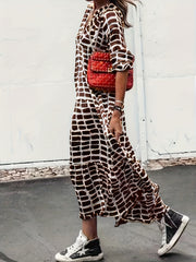  Colorblock Geometric Print Maxi Dress