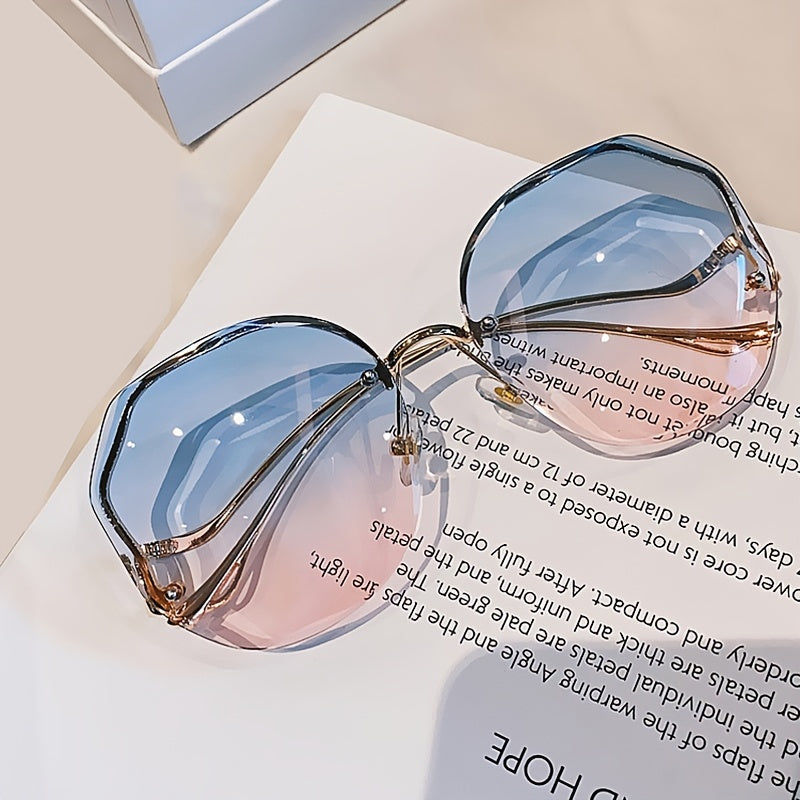 Irregular Rimless Sunglasses Gradient Metal Sunshade Driving Eyewear
