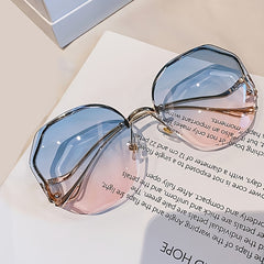 Irregular Rimless Sunglasses Gradient Metal Sunshade Driving Eyewear