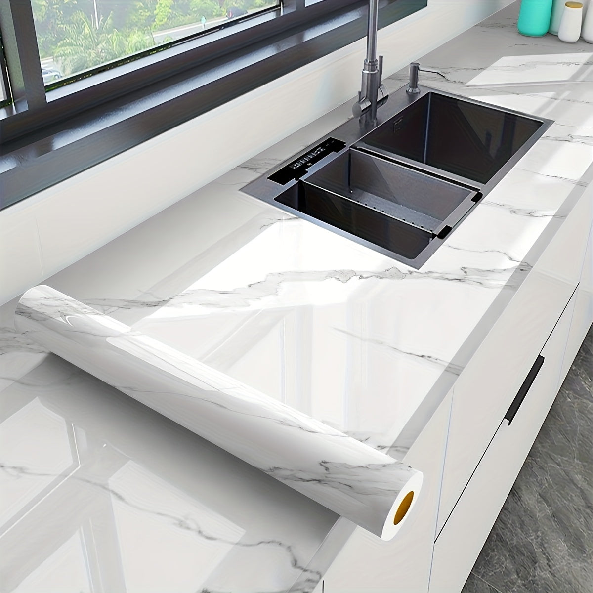 Gray Marble Peel and Stick Paper for Countertops - Waterproof PVC