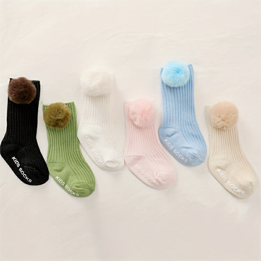 2 Pairs Girls Baby Socks Large Pompom Non Slip Toddler Knee Socks
