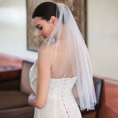 Bridal Veil Long Hair Accessory with Cascading Chains for Brides