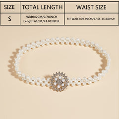 Sunflower Buckle Faux Pearl Chain Dress Belt