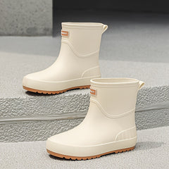 Women's Waterproof Non-slip Rain Boots Medium Tube Solid Color