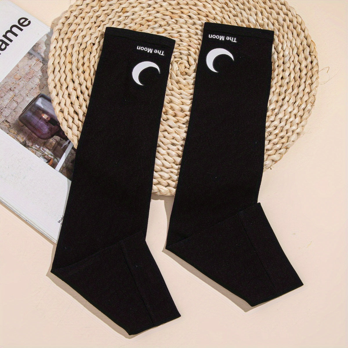 Moon Print Long Gloves Elastic Fingerless Sunscreen Gloves Women