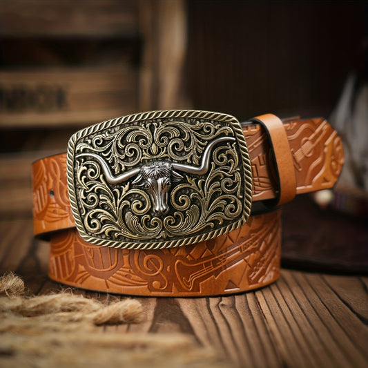 Men's Vintage Cattle Head Decor PU Leather Belt