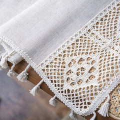 Boho Pure Linen Crochet Semi Blackout Curtain American Farmhouse Style