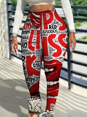  Lip & Letter Print High Rise Leggings