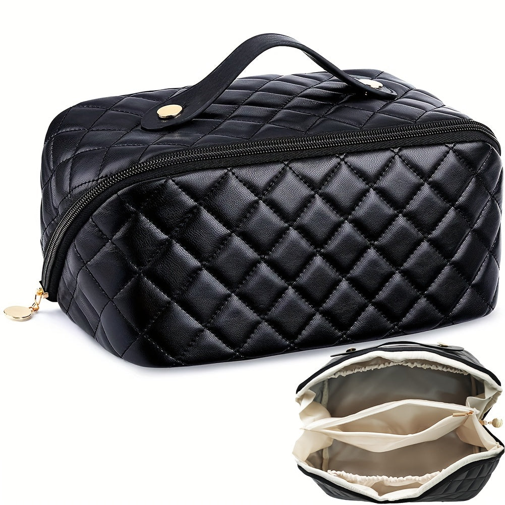 Large Capacity Travel Cosmetic Bag PU Leather Waterproof Makeup Bag