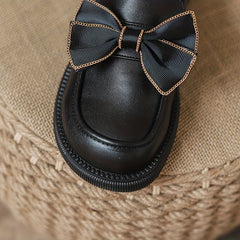 Women's Chunky Heel Loafers with Bowknot Detail
