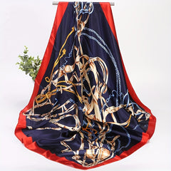 Satin Vintage Chain Print Bandana Shawl Square Scarf