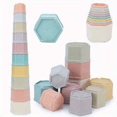 10pcs Hexagonal Stacking Cups Set for Bath and Indoor Play