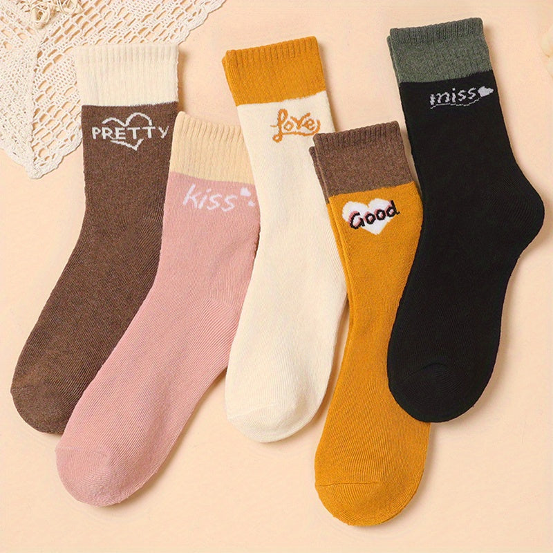 5 Pairs Letter Print Mid Tube Socks for Women