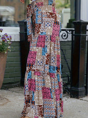  Patchwork Print High Rise Wide Leg Trousers With Belt