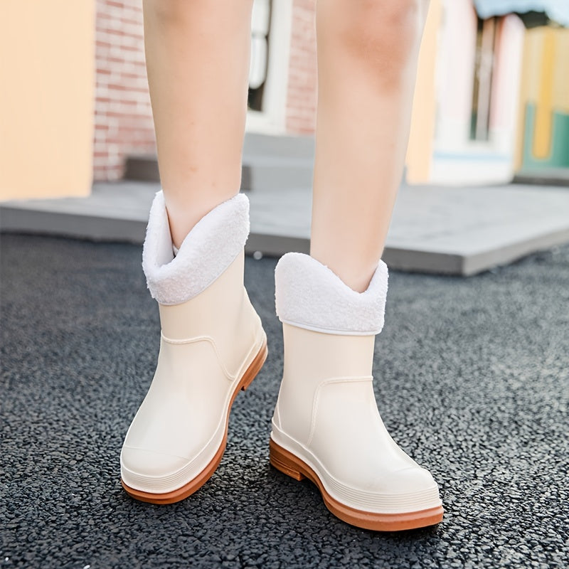 Women's Plush Short Rain Boots Low Heel Waterproof Non-slip Shoes