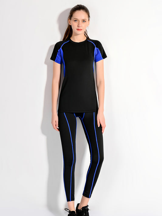 Women's Quick Drying Workout Set with Striped T Shirt and Leggings