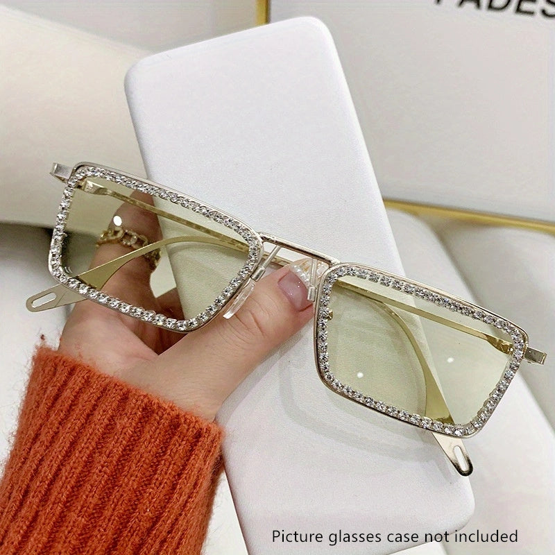 Rhinestone Decor Sunglasses Metal Frame UV400