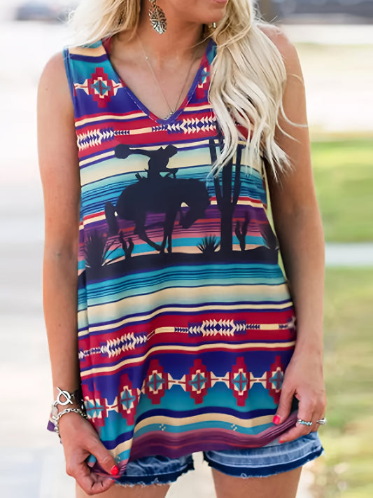  Southwestern Print V Neck Tank Top