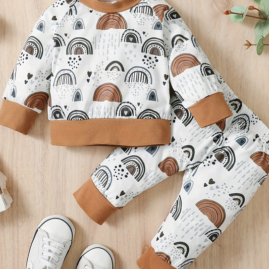 Baby Boy's Classic Print 2pc Set Crew Neck Long Sleeve Top & Pants