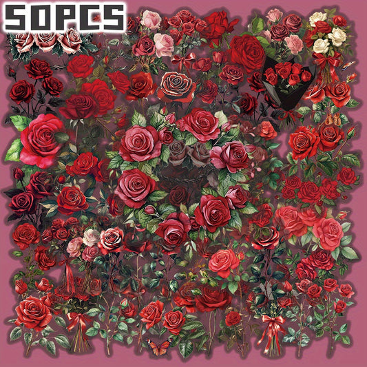 50pcs Vintage Roses Stickers Self Adhesive Floral Decals Assorted Colors