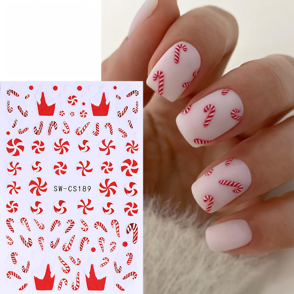 5pcs Christmas Nail Art Stickers Snowman Candy Cane Self Adhesive Embell