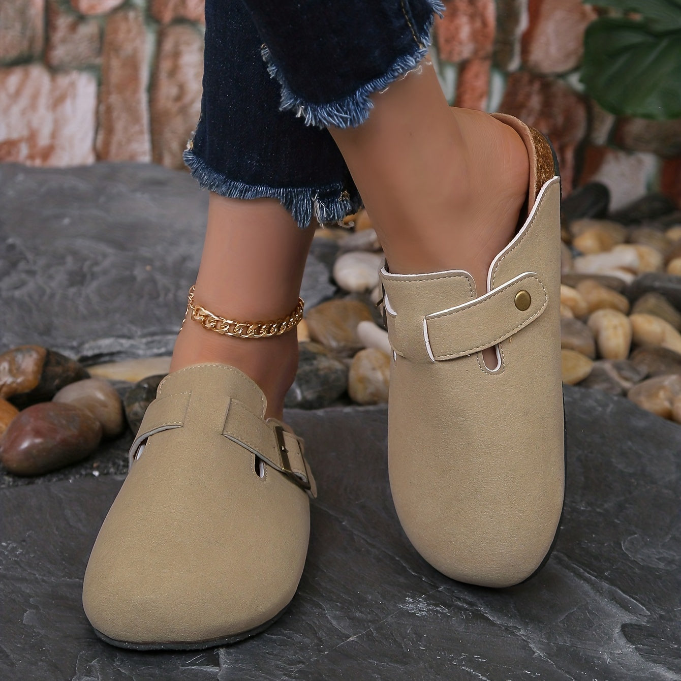 Women's Cork Clogs Mules w/ Buckle Strap, Slip On Shoes