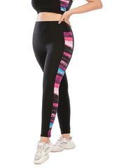  Colorblock Print Yoga Leggings With Pocket