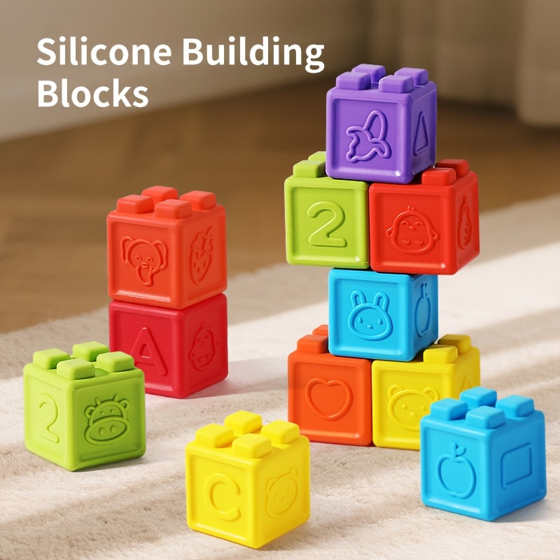 12pcs Large Building Blocks Shapes Letters Fruits Animals Vibrant Col