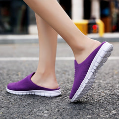 Women's Knit Flat Mules Comfy Solid Closed Toe Non Slip Slides Shoes